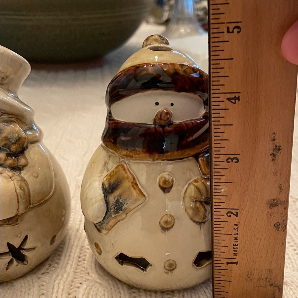 NIB North Lights at Home snowmen tea light holders. Ceramic. Glazed unused tan - Picture 8 of 13